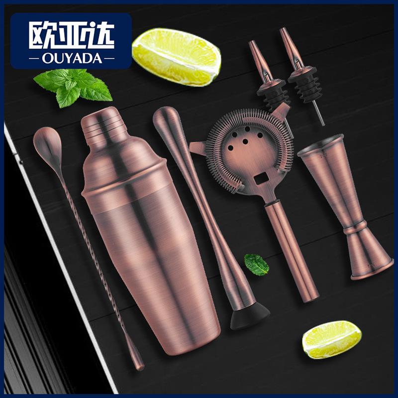 古铜色不锈钢酒吧工具鸡尾酒摇杯仿古酒具套件调酒器雪克杯套装