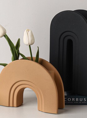 贝汉美覆古陶瓷花瓶高级u感家居客厅电视柜几何拱门花器摆件