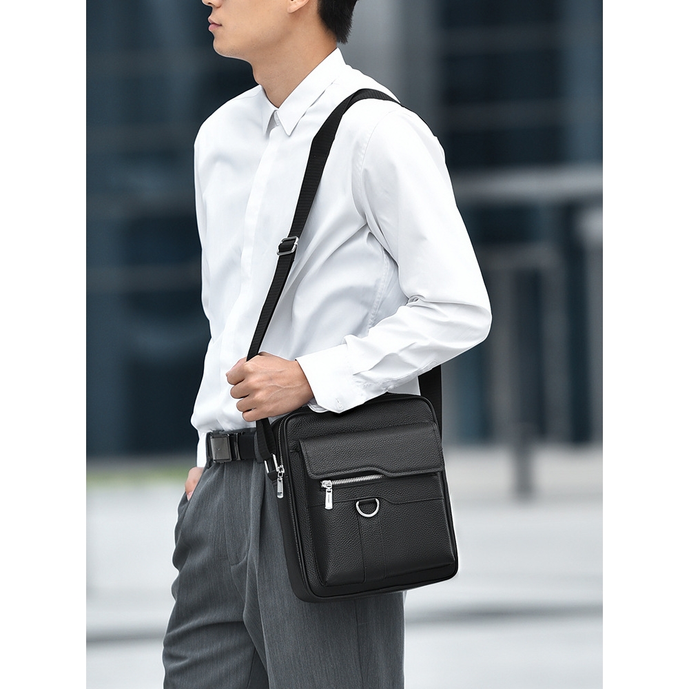 日本无印MUJIE新款头层牛皮手提包商务男士高级感公文包多功能真