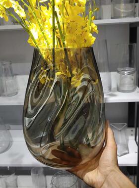 爆款新款创意灰金玻璃花瓶纽纹几何状插花花器软装家居摆件