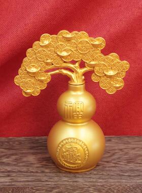 爆款招财葫芦摆件转转发财树办公室客厅玄关酒柜轻奢中式装饰品摇