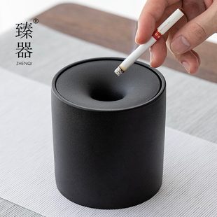 陶瓷烟灰缸防灰带盖禅意家用客厅办公室房间个性 臻器创意时尚 潮流