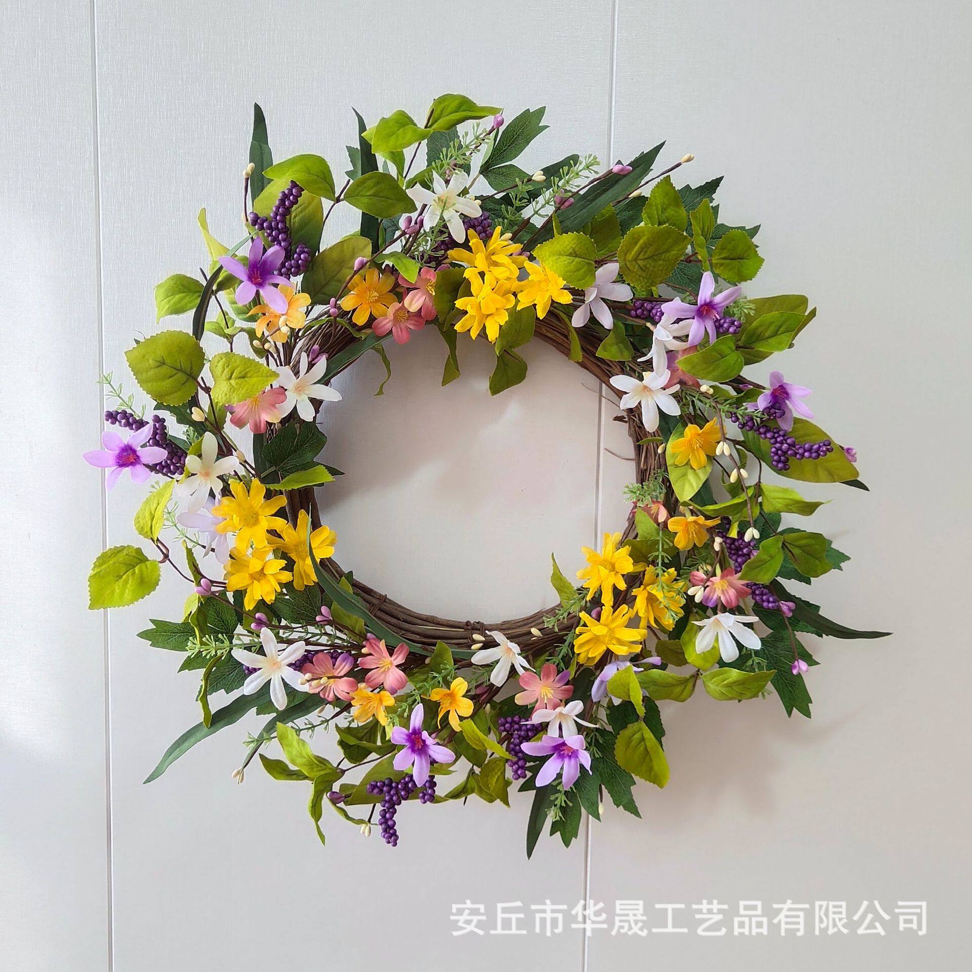 厂家跨境亚马逊春季仿真花环 仿真雏菊花环家居装饰门挂藤圈花环