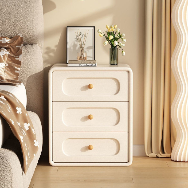 实木奶油床头柜新款皮质轻奢简约家用床边现代卧室小型收纳床边柜