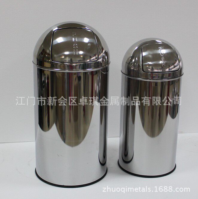 不锈钢垃圾桶圆形酒店客房PUSH推盖垃圾桶厂家批发 商务垃圾桶