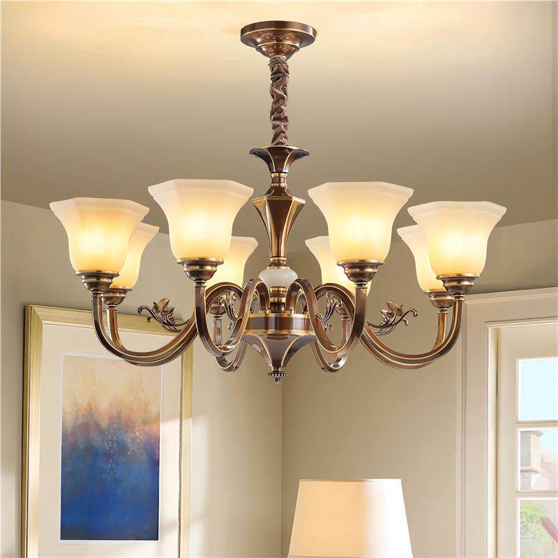 美式复古客厅吊灯高级感餐厅轻奢法式卧室书房全铜高端中古风灯具