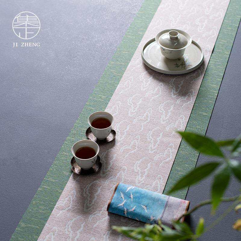 中式清雅麻纤维防水茶席双层套装棉麻布茶台干泡桌旗茶布艺茶桌垫