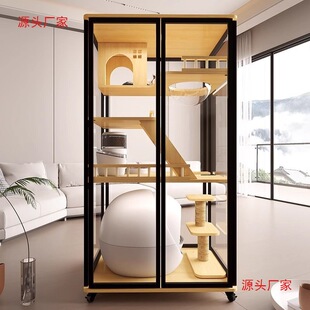 猫笼猫别墅家用猫砂盆一体大型室内实木猫柜豪华全景玻璃猫房猫屋