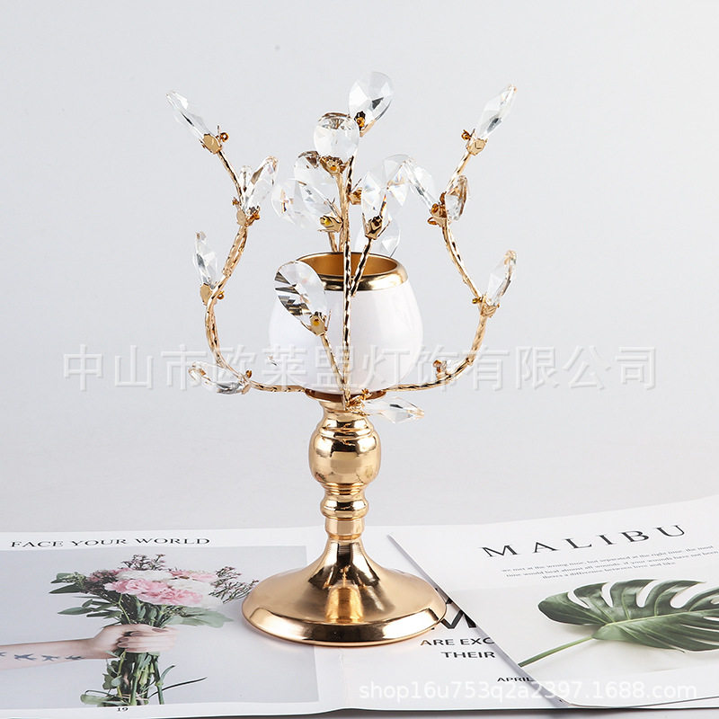 欧式轻奢水晶蜡烛台创意金属摆件美式餐桌浪漫烛光家居茶几装饰品