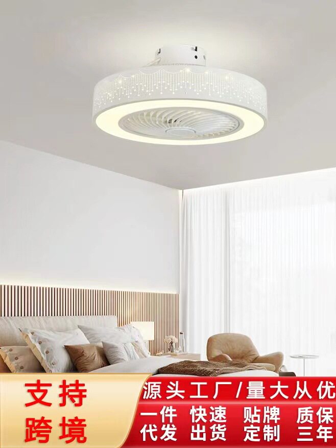 跨境吸顶风扇灯110v铁艺镂空LED灯卧室餐厅吊扇一体灯