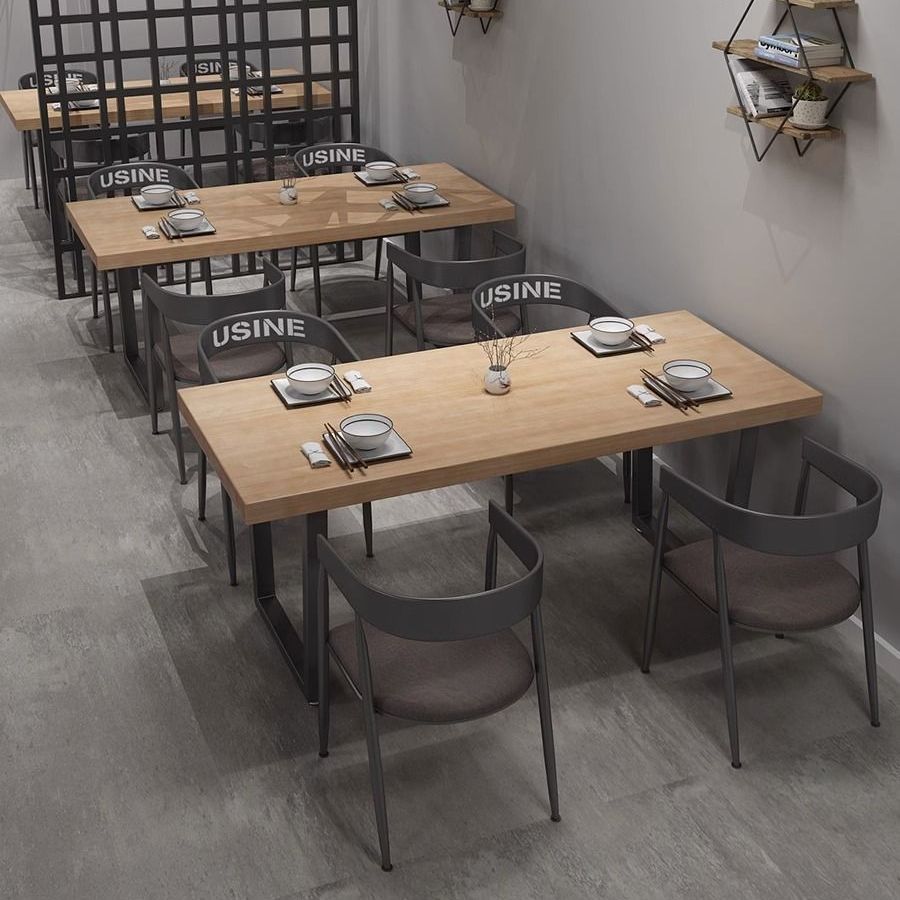 现代实木餐桌椅工业风铁艺烧烤火锅桌清吧咖啡厅音乐餐吧桌子组合