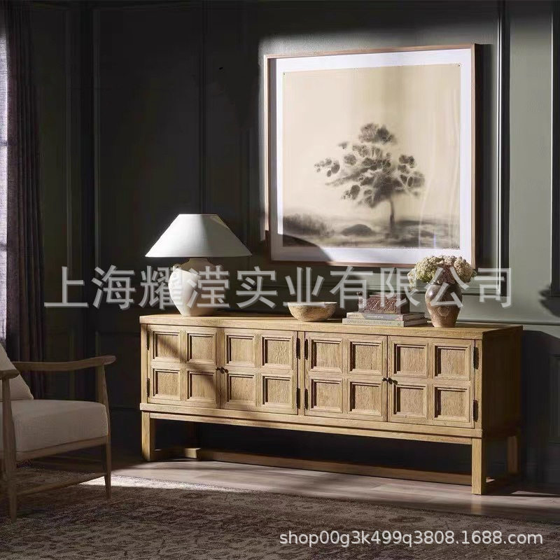 美式实木玄关柜复古餐边柜客厅简约电视柜靠墙酒柜储物柜装饰柜