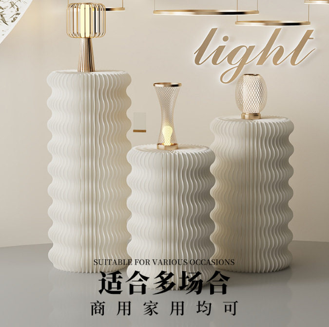 发光折叠圆柱纸艺展示台展示架陈列架可折叠移动首饰展示台摆台架