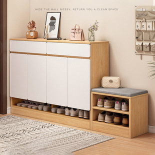 鞋柜家用门口带换鞋凳一体靠墙大容量多层玄关柜收纳凳多功能储物