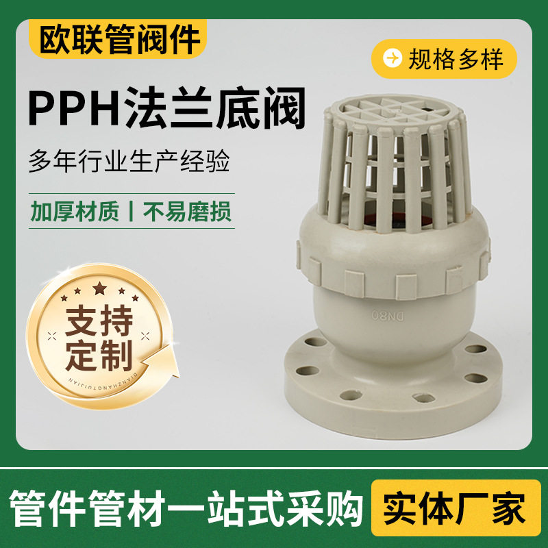 PPH法兰底阀法兰式塑料底阀插口式水泵底阀pph法兰底阀DN15-DN300
