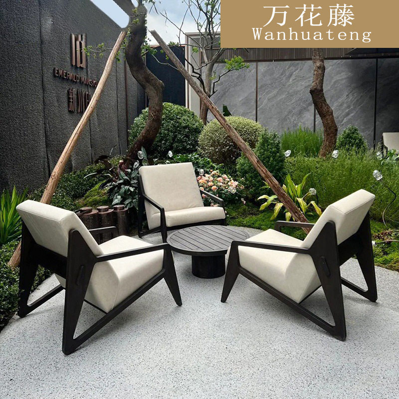 户外沙发简约花园景观园林工程露台金属防水家具售楼部室外单人椅