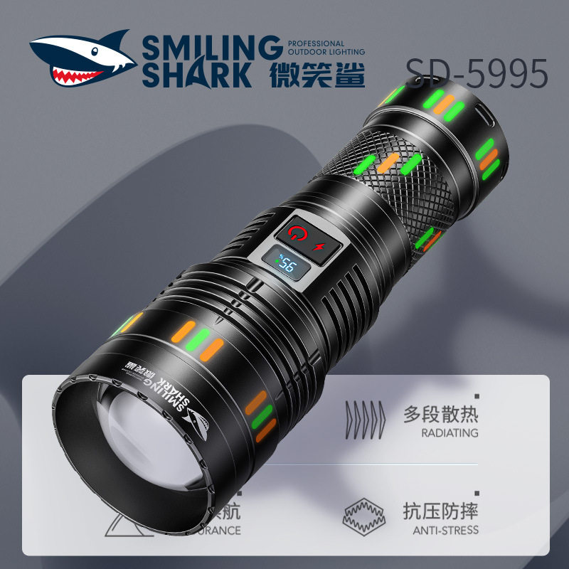 可变焦超长续航高亮手电筒户外强光远射彩色夜光铝合金手电