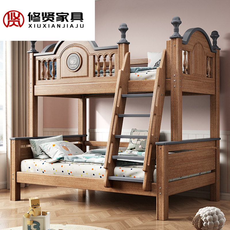 实木子母双层床儿童小卧室