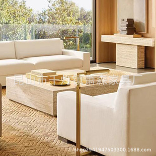 RH美式乡村别墅房实木高端豪华大理石茶几咖啡桌