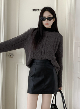 黑色高腰皮短裙女2025秋季新款百搭显瘦a字裙PU皮半身裙小皮裙