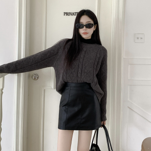 黑色高腰皮短裙女2025秋季 百搭显瘦a字裙PU皮半身裙小皮裙 新款