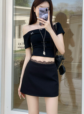 黑色蕾丝半身裙女春夏新款百搭显瘦一步裙包臀a字裙西装短裙子灰