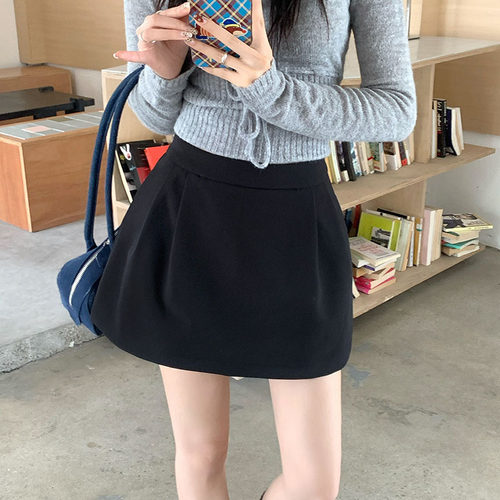 黑色高腰半身裙花苞裙防走光短裙