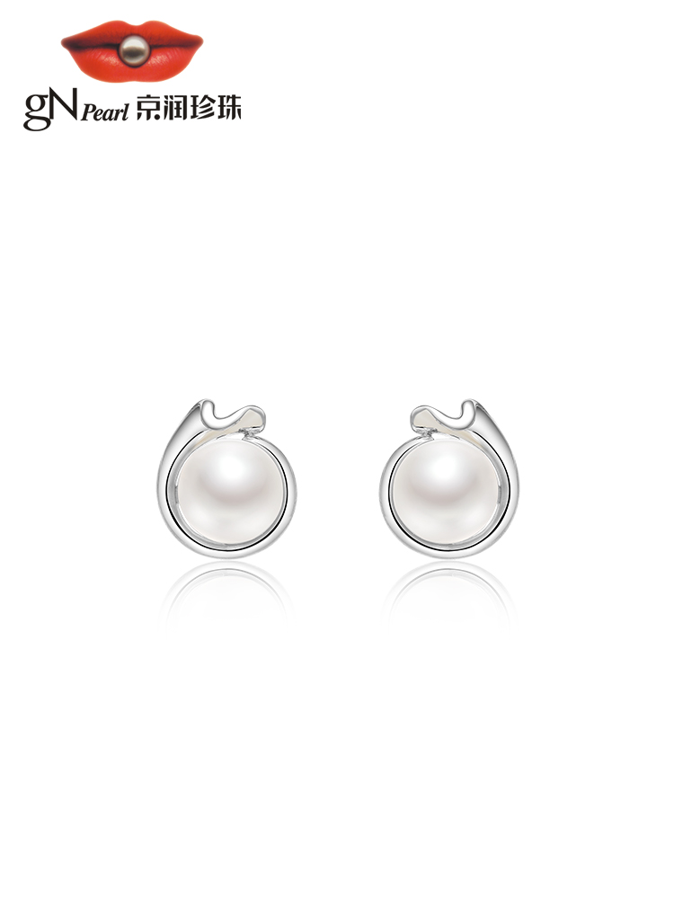 京润夕韵 S925银淡水珍珠耳钉耳环6-7mm馒头形时尚简约设计耳饰女