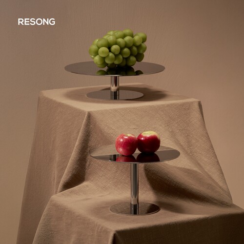 RESONG日诵家居 HD流光精抛不锈钢高脚点心盘软装饰品金属果盘