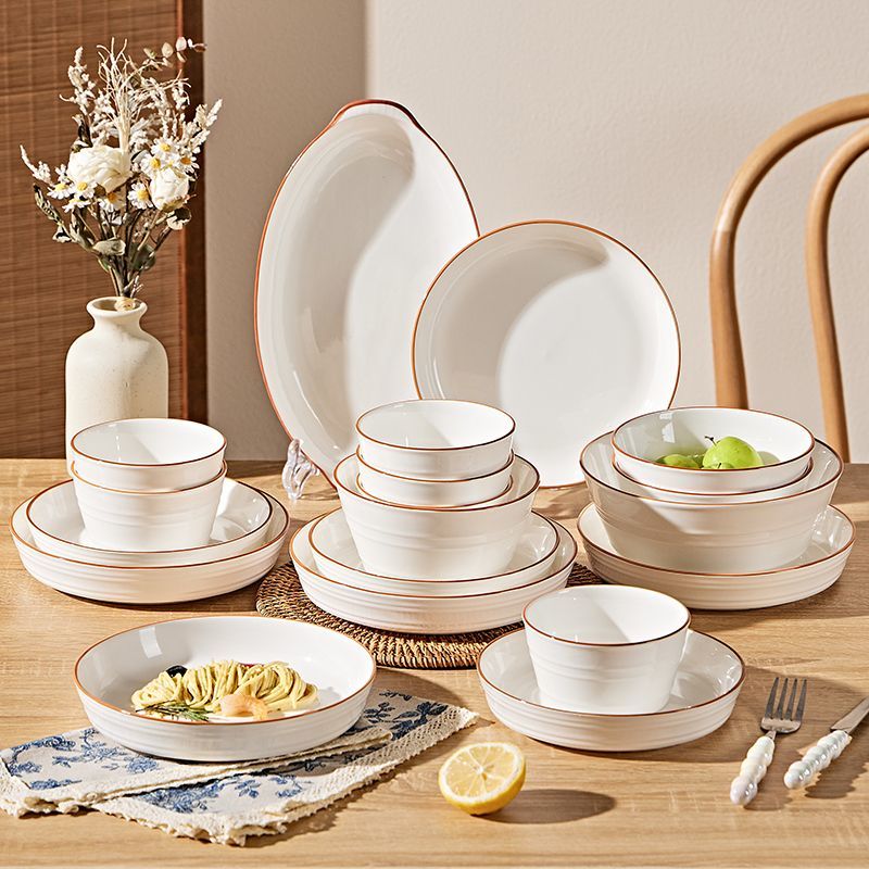 景德镇北欧风创意加厚陶瓷餐具新品2025款耐高温饭碗菜盘碟子鱼盘