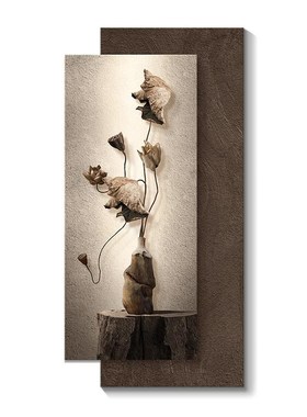 侘寂风ledd带灯轻奢入户玄关装饰画走廊过道挂画壁画高级感现代