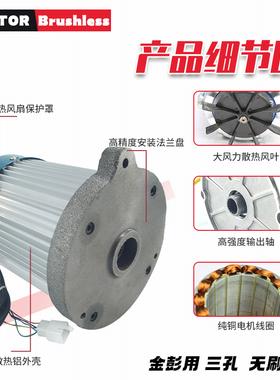 电动三四轮车电机6m0V直流无刷差速三孔马达3000w大功率马达配件