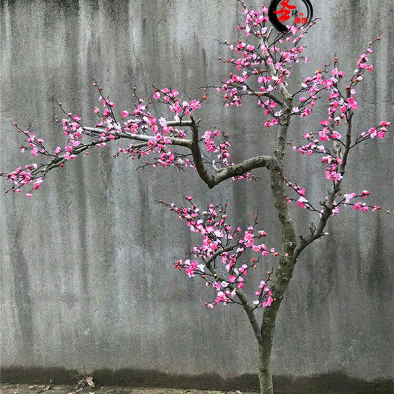 仿真梅花树红梅树腊梅树假实木造型树冬季造景许愿树Y客厅落地摆