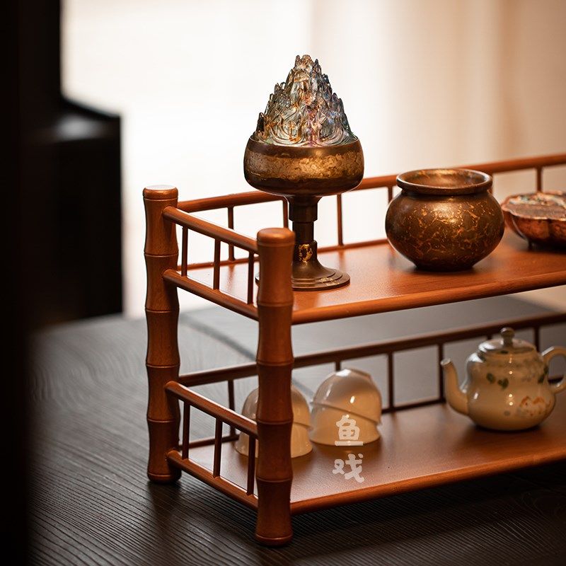 鱼戏竹制茶具收纳架置物架茶室茶桌博古J架茶壶茶杯茶具摆放展示,餐饮具,茶道/零配,淘宝优惠券,粉丝福利购,淘宝优惠卷