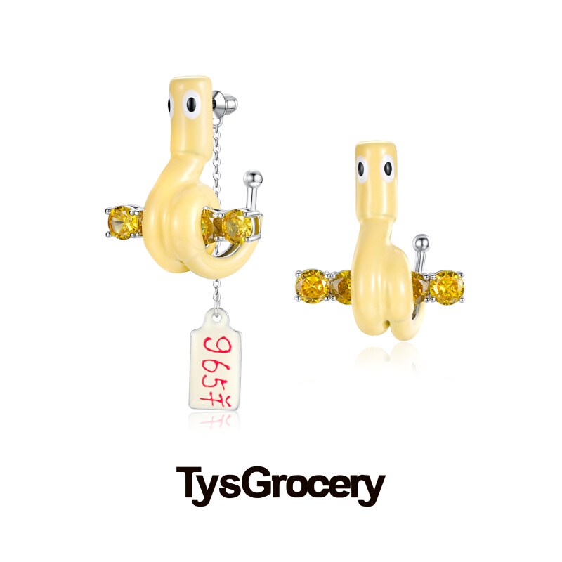 TysGrocery S/S23 Faux2珐琅一字钻卡通珠宝蛇耳钉-封面