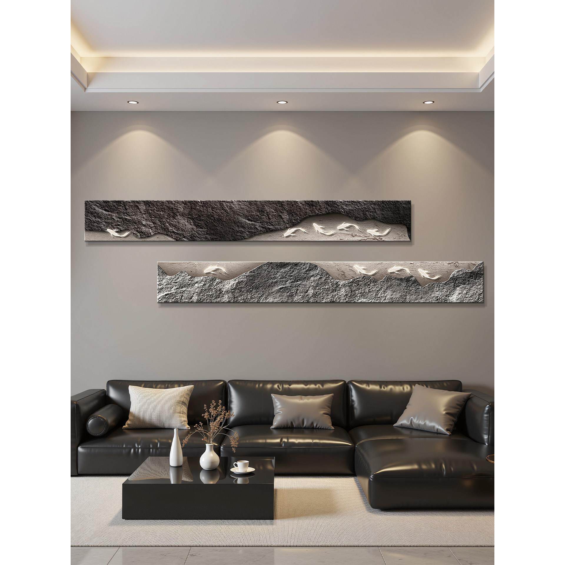 轻奢led灯客厅装饰画沙发背景墙挂画壁画简约现代高级感立体砂岩