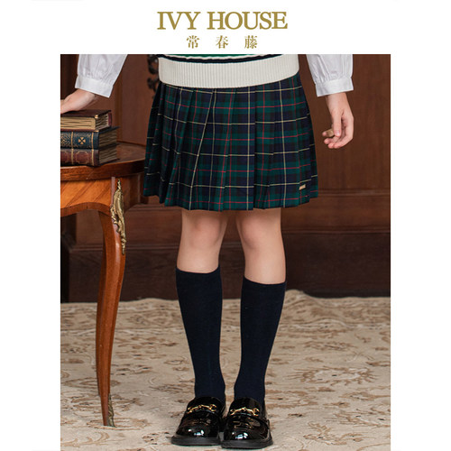 IVY HOUSE常春藤儿童装女童短裙春季款 学院风jk格纹百褶裙半身裙