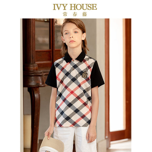 IVYHOUSE格纹常春藤短袖POLO衫