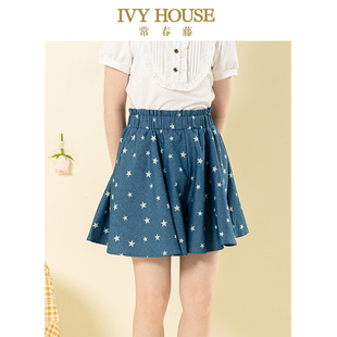HOUSE常春藤童装 牛仔星星印花学院风短裤 女童夏季 裙裤 新款 IVY