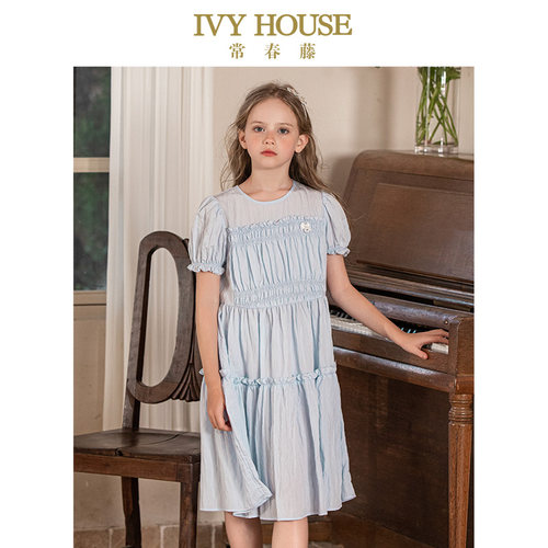 IVY HOUSE常春藤儿童装女童夏季新款 法式亮丝打揽连衣裙洋气甜美