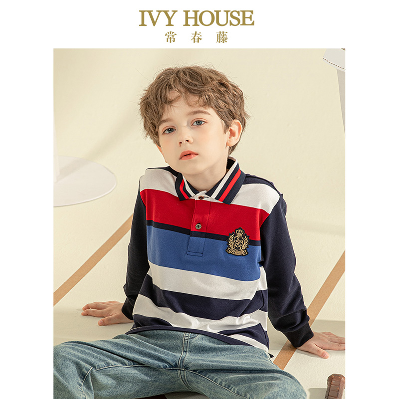 IvyHouse常春藤长袖条纹POLO衫