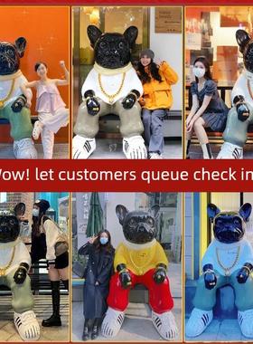 雕塑定制玻璃纤维卡通人物购物中心吉祥物商店入口户外幸运狗签到