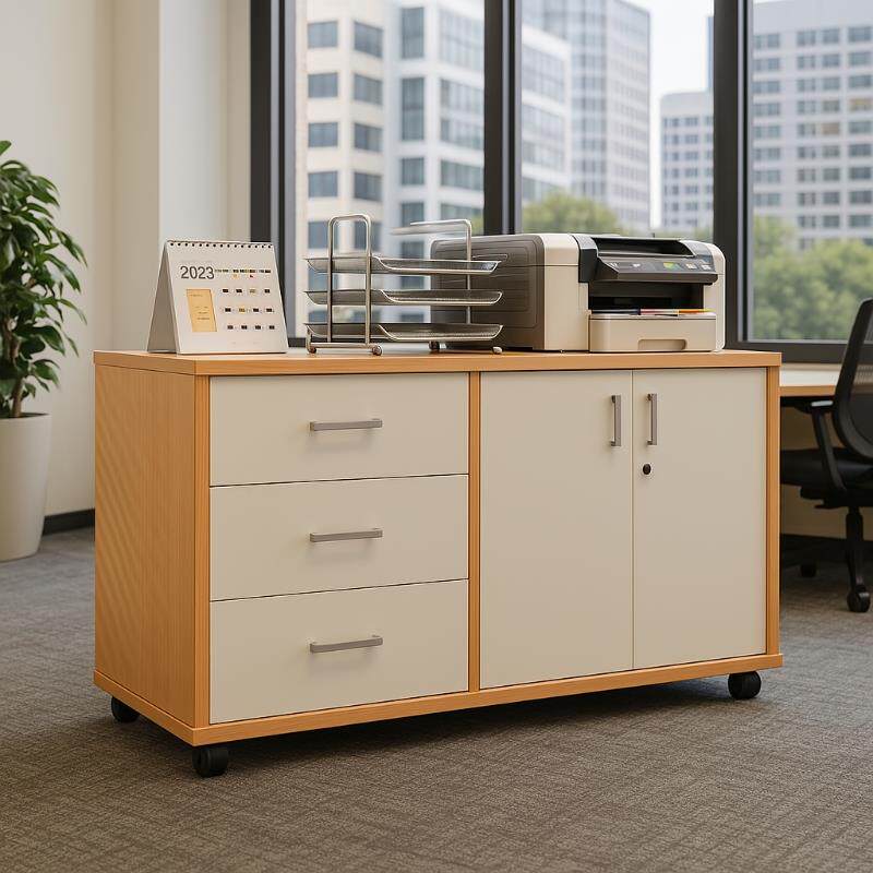 办公室文件柜木质桌下收纳柜小柜子侧边带锁矮柜抽屉柜移动置物柜