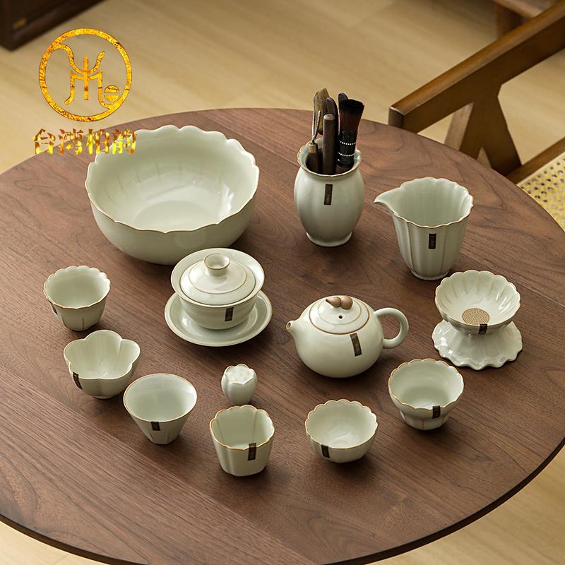 台湾柏韵汝窑功夫茶具套装家用会客高档陶瓷开片茶壶茶杯茶道配件