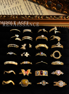 旷野之上 宫廷夜宴 vintage中古风金色珐琅滴釉戒指高级感食指戒