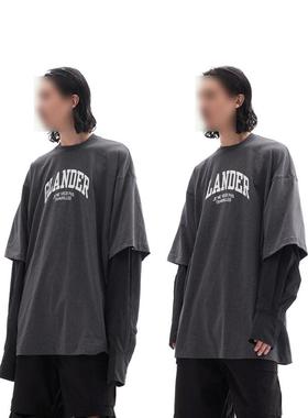 OLIX 机能户外秋季新款假两件简约长袖T恤男百搭休闲圆领宽松上衣