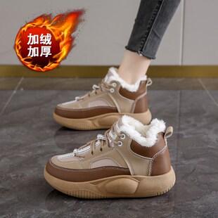 孕妇棉鞋女款冬季外穿防滑高帮真皮休闲运动鞋加绒加厚短筒雪地靴