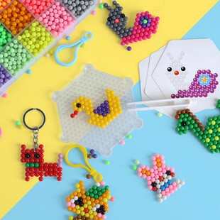 动脑筋黏粘贴画拼图水雾魔法珠3d创意立体珠珠玩具珠喷水学生球球