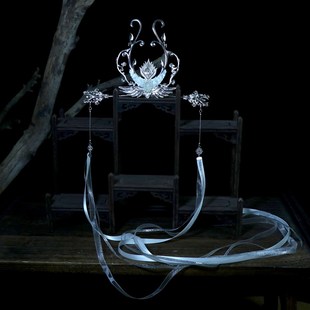 高马尾束发冠古风发冠发钗发簪汉服发饰拍K照道具长飘带可拆卸发