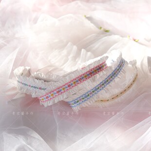 青空酱 手作田园l风刺绣小花腿环 简约花边松紧大腿圈拍照饰品项